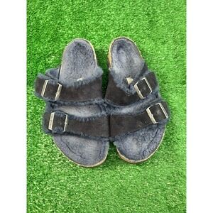 Birkenstock Arizona Shearling Slide Sandals SZ 42 M Women's Midnight Blue Suede
